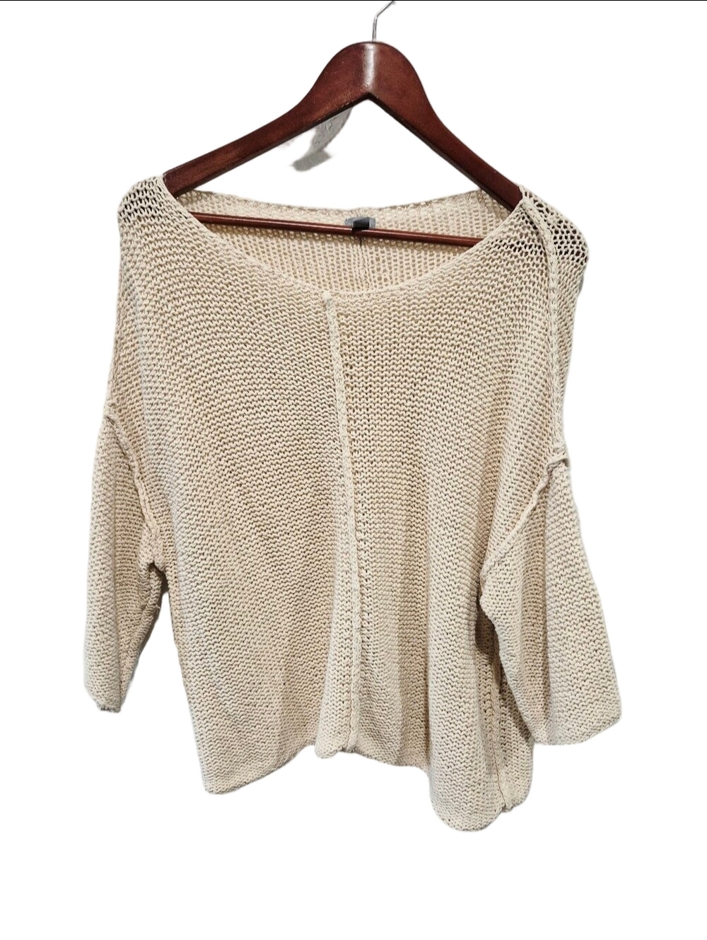 Aerie Oversized Chunky Open Knit Boatneck Sweater Cream Neutral Slouchy Medium
